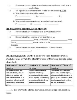 Newton's Laws of Motion Worksheet and Review by MS Science Spot | TpT