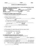 Newton's Laws of Motion Worksheet and Review