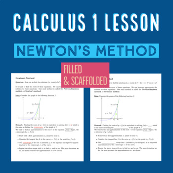 Preview of Newton's Method - Differential Calculus I Lesson Full + Scaffolded Notes
