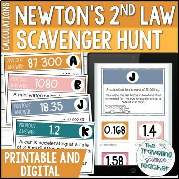 Preview of Newton's Second Law Calculation Practice Activity / Force, Mass, Acceleration