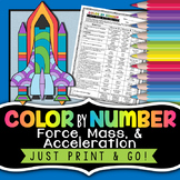 Newton's Second Law of Motion Color By Number - Force, Mas