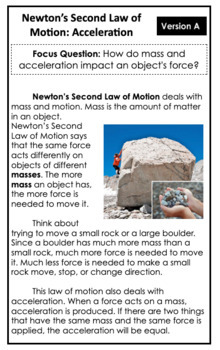 Preview of Newton's Second Law of Motion Leveled Text Set Booklets
