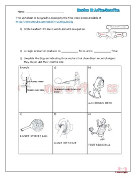 Preview of Newton's Third Law, The Law of Action- Reaction, Worksheet for Video Lesson