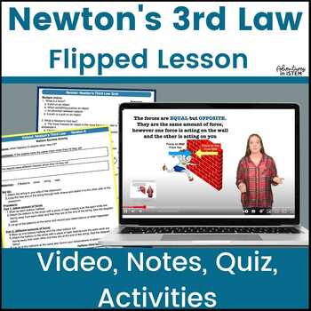 Preview of Newtons 3rd law of motion Flipped Classroom Lesson worksheets Newtons third law