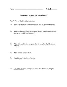 Preview of Newton's 1st Law Reading with Questions