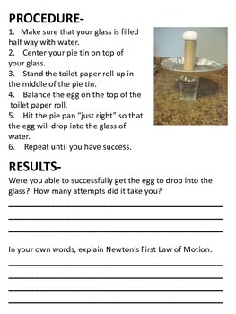 Newton's First Law of Motion Lab (Egg Drop) by math and science lover