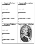 Newton's Laws Of Motion Graphic Organizer Notes Page
