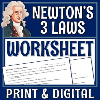 Preview of Newton's Laws of Motion Worksheet Review Digital and Print Versions