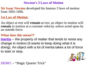 Preview of Newtons Laws of Motion Physical Science/Physics Power Point