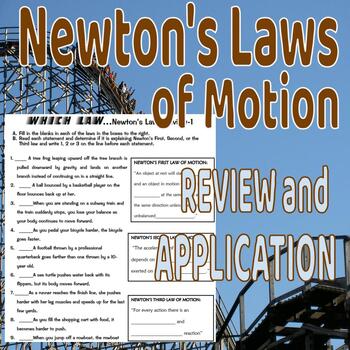 Preview of Newtons Laws of Motion Review Sheet and Real World Examples with Application