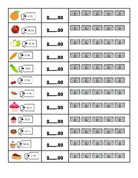 Dollar Up Worksheet, Grocery Items Under $10