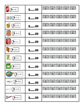 Dollar Up Worksheet, Grocery Items Under $10, Money Math