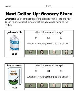 Dollar Up Worksheet, Grocery Items Under $10