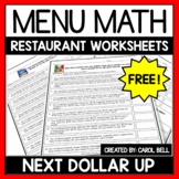 Free Next Dollar Up Restaurant Word Problem Worksheets Menu Math