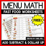 Next Dollar Up and Subtract For Change A Menu Math Freebie