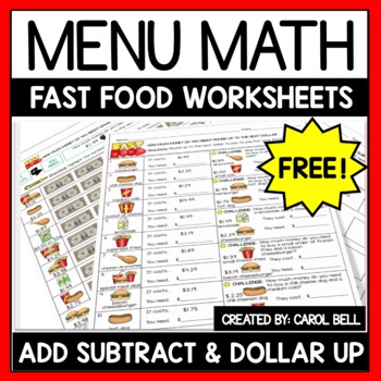 Preview of Next Dollar Up and Subtract For Change A Menu Math Freebie
