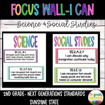 Preview of Florida Standards 2nd grade Science & Social Studies I Can Posters | FOCUS WALL