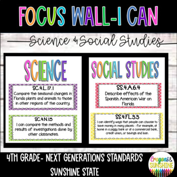Preview of Florida Standards 4th grade Science & Social Studies I Can Posters | FOCUS WALL