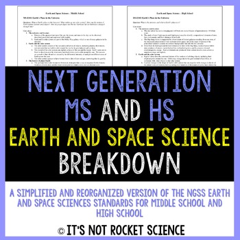 Preview of Next Generation Science Standards (NGSS) Breakdown-MS and HS Earth/Space Science