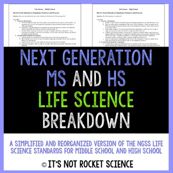 Preview of Next Generation Science Standards (NGSS) Breakdown - MS and HS Life Science