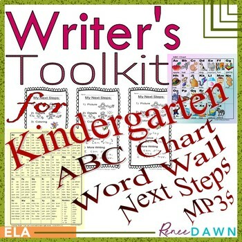 Preview of Writer’s Toolkit for Kindergarten -Word Wall, ABC Chart & Song, Next Steps Check