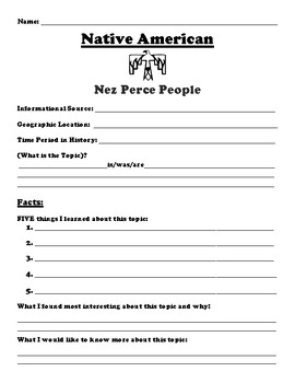 Preview of Nez Perce People "5 FACT" Summary Assignment