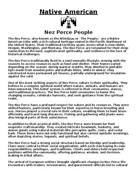 Preview of Nez Perce People Article & Questions Assignment (WORD)