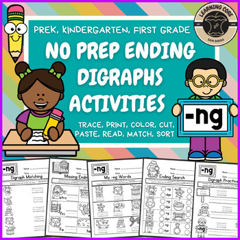 Preview of Ng Ending Digraph Worksheets + Activities PreK, TK, Kindergarten, First