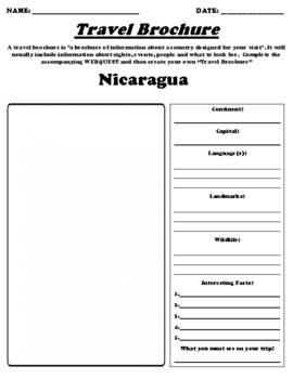 Preview of Nicaragua UDL Country Brochure Worksheet & Webquest W/Summary