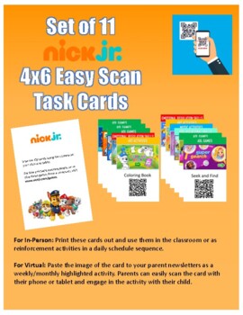 Preview of Nick Jr 4x6 Easy Scan Task Cards (Paw Patrol and others)