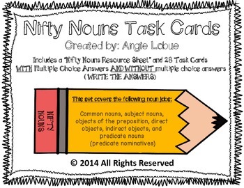 Preview of Noun Task Cards: 28 Task Cards (WITH and WITHOUT Multiple Choice Answers)
