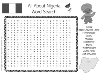 Nigeria Africa Worksheet Word Search Activity Countries Around The World