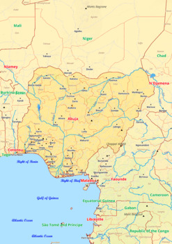 Preview of Nigeria map with cities township counties rivers roads labeled