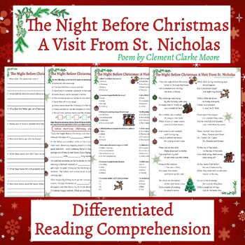 Preview of Night Before Christmas: A Visit From St Nicholas, Christmas Poem Comprehension