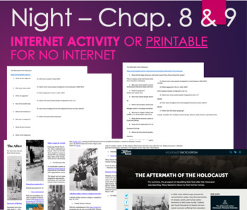 Preview of Night - Chapter 8 and 9 Internet Activity or Printable for No Internet