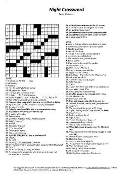 Night Crossword Puzzle Elie Wiesel by Jay Waggoner TpT