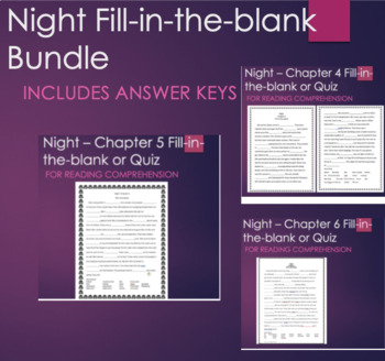 Preview of Night Reading Fill-in-the-blank Worksheets Chapters 1, 2, 3, 4, 5, 6, 7, 8, 9