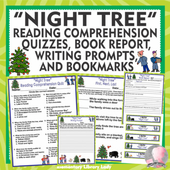 Preview of Night Tree Activities Book Study, Quizzes, Writing Prompts, Bookmarks