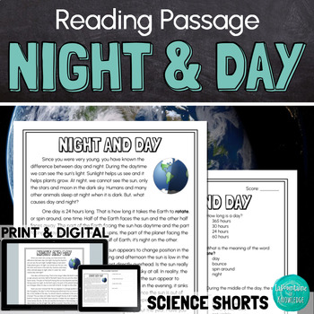 Preview of Night and Day Reading Comprehension Passage PRINT and DIGITAL