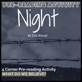 Night by Elie Wiesel: 4 Corners Pre-Reading Activity - Gre