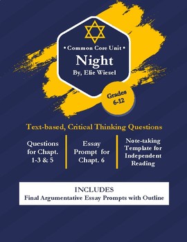 Preview of Night Common Core Critical Thinking Questions & Final Essay with Outline
