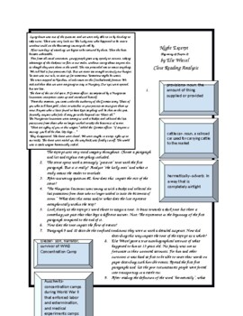 Preview of Night Excerpt Beg. of Ch. 2 by Elie Wiesel Close Reading Analysis for students