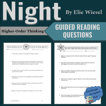 Preview of Night by Elie Wiesel GUIDED READING QUESTIONS