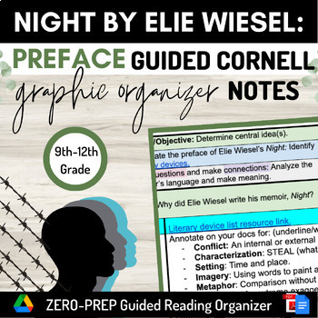 Preview of Night by Elie Wiesel Guided Cornell Notes Graphic Organizer Preface Google Docs