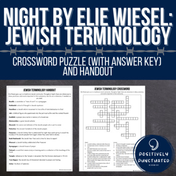 Night by Elie Wiesel: Jewish Terminology Crossword Puzzle Handout