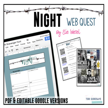 Preview of Night by Elie Wiesel PREREADING WebQuest - DIGITAL & PRINT