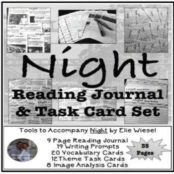 Preview of Night by Elie Wiesel Reading Journal & Task Card Activity Set WWII Holocaust WW2