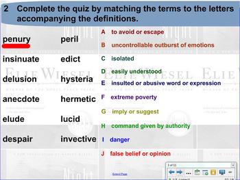 Preview of Night by Elie Wiesel Simple Smart Notebook Vocabulary Quiz