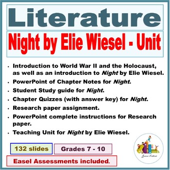 Preview of Night by Elie Wiesel, Instructional Unit, Includes Quizzes & 2 Research Projects