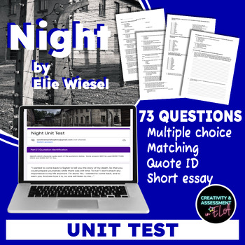 Preview of Night by Elie Wiesel Unit Test Final Exam Assessment Print & Digital Google Form